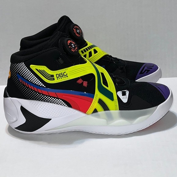 Puma Sz 9.5 Disc Rebirth Black Yellow Alert White Laceless Basketball 194812-02 main image 4